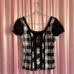 Tripp NYC Plaid Milkmaid Top sz Large
